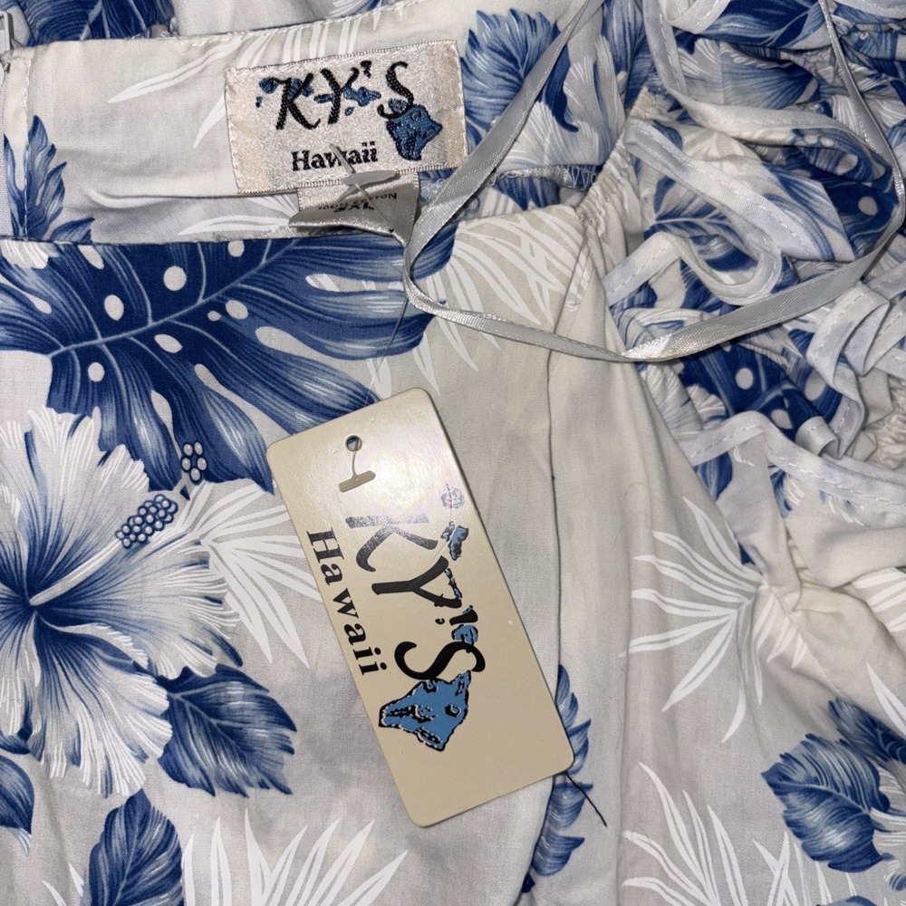 KY'S Made in Hawaii blue Floral 100% Cotton‎ ruffled Maxi Dress XL 3X  NWT - Picture 11 of 16